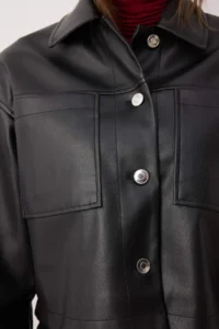 TRENDYOLMİLLA Black Regular Pattern Faux Leather Thin Jacket Coat - Image 4