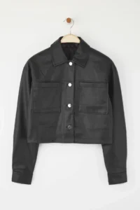 TRENDYOLMİLLA Black Regular Pattern Faux Leather Thin Jacket Coat - Image 6