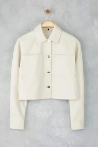 TRENDYOLMİLLA Ecru Regular Pattern Faux Leather Thin Jacket Coat - Image 5