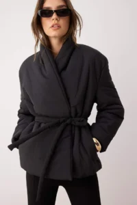 TRENDYOLMİLLA Black Oversized Pattern Binding Detailed Puffer Jacket Coat - Image 2