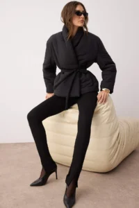 TRENDYOLMİLLA Black Oversized Pattern Binding Detailed Puffer Jacket Coat - Image 3