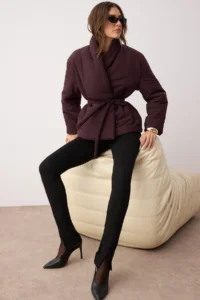 TRENDYOLMİLLA Brown Oversized Pattern Binding Detailed Puffer Jacket Coat - Image 2