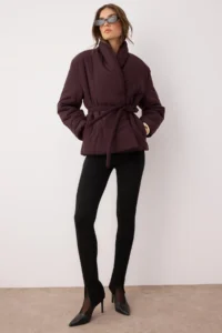 TRENDYOLMİLLA Brown Oversized Pattern Binding Detailed Puffer Jacket Coat - Image 3