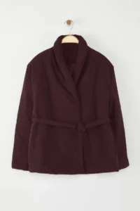 TRENDYOLMİLLA Brown Oversized Pattern Binding Detailed Puffer Jacket Coat - Image 5