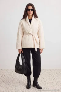 TRENDYOLMİLLA Ecru Oversized Pattern Binding Detailed Puffer Jacket Coat