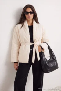 TRENDYOLMİLLA Ecru Oversized Pattern Binding Detailed Puffer Jacket Coat - Image 3