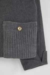 TRENDYOLMİLLA Gray Regular Pattern Bowl Knitwear Pocket Detail Thin Jacket Coat - Image 5