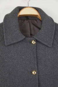 TRENDYOLMİLLA Gray Regular Pattern Bowl Knitwear Pocket Detail Thin Jacket Coat - Image 6