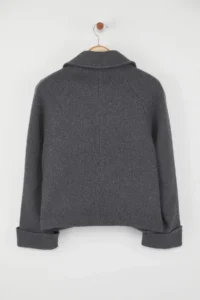 TRENDYOLMİLLA Gray Regular Pattern Bowl Knitwear Pocket Detail Thin Jacket Coat - Image 7