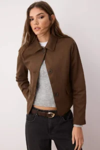 TRENDYOLMİLLA Brown Regular Pattern Suede Thin Jacket Coat - Image 2