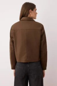 TRENDYOLMİLLA Brown Regular Pattern Suede Thin Jacket Coat - Image 4