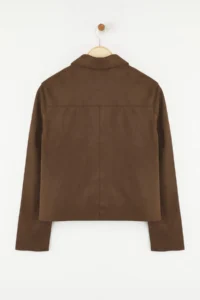 TRENDYOLMİLLA Brown Regular Pattern Suede Thin Jacket Coat - Image 6