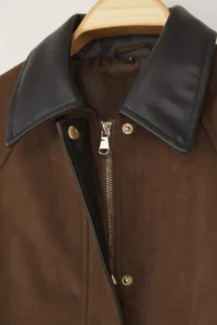 TRENDYOLMİLLA Brown Regular Pattern Collar Faux Leather Detailed Suede Thin Jacket Coat - Image 6