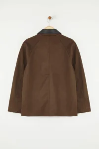 TRENDYOLMİLLA Brown Regular Pattern Collar Faux Leather Detailed Suede Thin Jacket Coat - Image 7