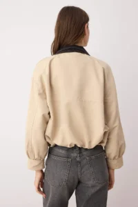 TRENDYOLMİLLA Beige Collar Contrast Color Detailed Thin Jacket Coat - Image 4