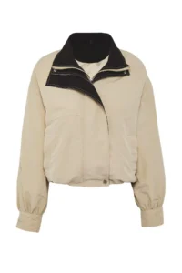 TRENDYOLMİLLA Beige Collar Contrast Color Detailed Thin Jacket Coat - Image 6