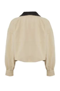 TRENDYOLMİLLA Beige Collar Contrast Color Detailed Thin Jacket Coat - Image 8