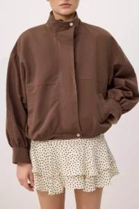 TRENDYOLMİLLA Brown Collar Contrast Color Detailed Thin Jacket Coat - Image 3