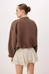 TRENDYOLMİLLA Brown Collar Contrast Color Detailed Thin Jacket Coat - Image 4