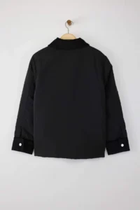 TRENDYOLMİLLA Black Oversized Pattern Collar Velvet Detailed fibrous Thin Jacket Coat - Image 8