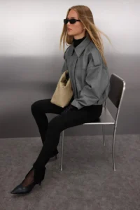 TRENDYOLMİLLA Anthracite Oversized Pattern Suede Bomber Jacket Thin Jacket Coat - Image 2