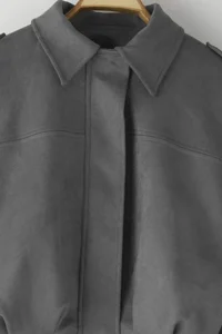 TRENDYOLMİLLA Anthracite Oversized Pattern Suede Bomber Jacket Thin Jacket Coat - Image 6