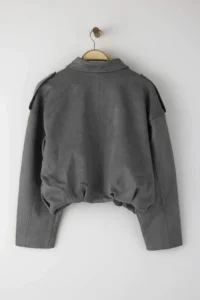 TRENDYOLMİLLA Anthracite Oversized Pattern Suede Bomber Jacket Thin Jacket Coat - Image 7