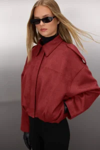 TRENDYOLMİLLA Burgundy Oversized Pattern Suede Bomber Jacket Thin Jacket Coat