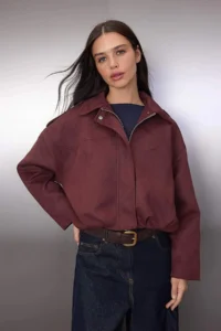 TRENDYOLMİLLA Dark Brown Oversized Pattern Suede Bomber Jacket Thin Jacket Coat - Image 2
