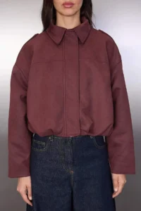 TRENDYOLMİLLA Dark Brown Oversized Pattern Suede Bomber Jacket Thin Jacket Coat - Image 4