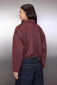 TRENDYOLMİLLA Dark Brown Oversized Pattern Suede Bomber Jacket Thin Jacket Coat - Image 5