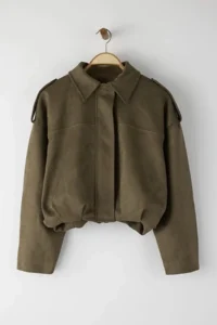 TRENDYOLMİLLA Khaki Oversized Pattern Suede Bomber Jacket Thin Jacket Coat - Image 5