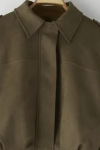 TRENDYOLMİLLA Khaki Oversized Pattern Suede Bomber Jacket Thin Jacket Coat - Image 6