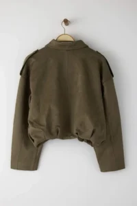 TRENDYOLMİLLA Khaki Oversized Pattern Suede Bomber Jacket Thin Jacket Coat - Image 7