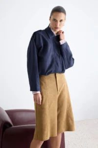 TRENDYOLMİLLA NAVY BLUE Oversized Pattern Suede Bomber Jacket Thin Jacket Coat