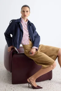 TRENDYOLMİLLA NAVY BLUE Oversized Pattern Suede Bomber Jacket Thin Jacket Coat - Image 2