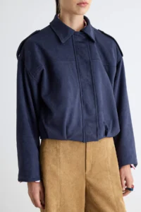 TRENDYOLMİLLA NAVY BLUE Oversized Pattern Suede Bomber Jacket Thin Jacket Coat - Image 3