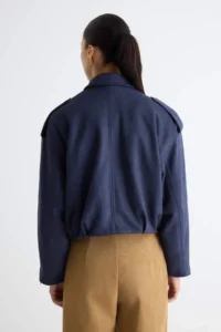 TRENDYOLMİLLA NAVY BLUE Oversized Pattern Suede Bomber Jacket Thin Jacket Coat - Image 4