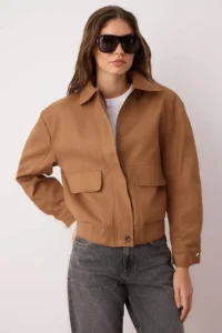 TRENDYOLMİLLA Brown Oversized Pattern Suede Bomber Jacket Thin Jacket Coat - Image 4