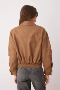 TRENDYOLMİLLA Brown Oversized Pattern Suede Bomber Jacket Thin Jacket Coat - Image 5
