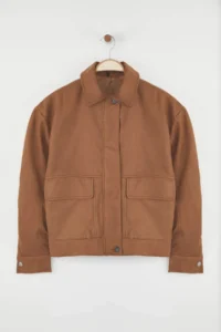 TRENDYOLMİLLA Brown Oversized Pattern Suede Bomber Jacket Thin Jacket Coat - Image 6