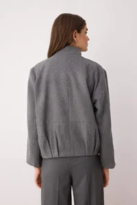 TRENDYOLMİLLA Anthracite Oversized Pattern Bowl Thin Jacket Coat - Image 3
