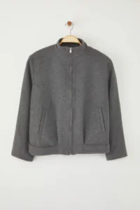 TRENDYOLMİLLA Anthracite Oversized Pattern Bowl Thin Jacket Coat - Image 4