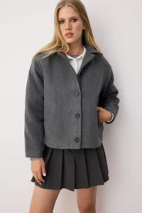 TRENDYOLMİLLA Anthracite Regular Pattern Bowl Thin Jacket Coat