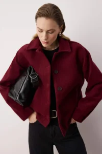 TRENDYOLMİLLA Burgundy Regular Pattern Bowl Thin Jacket Coat