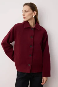 TRENDYOLMİLLA Burgundy Regular Pattern Bowl Thin Jacket Coat - Image 2