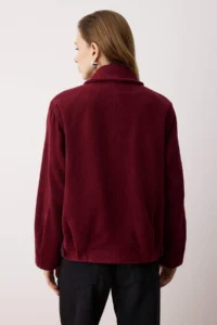 TRENDYOLMİLLA Burgundy Regular Pattern Bowl Thin Jacket Coat - Image 4