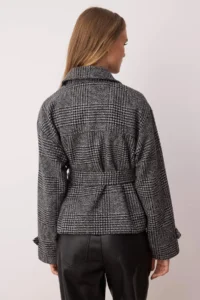 TRENDYOLMİLLA Dark Gray Plaid Patterned Regular Pattern Belted Bowl Thin Jacket Coat - Image 5