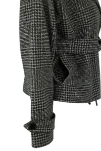 TRENDYOLMİLLA Dark Gray Plaid Patterned Regular Pattern Belted Bowl Thin Jacket Coat - Image 8