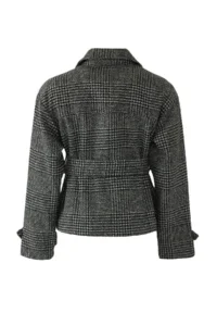 TRENDYOLMİLLA Dark Gray Plaid Patterned Regular Pattern Belted Bowl Thin Jacket Coat - Image 9